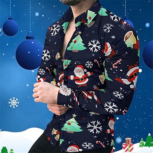 

Men's Shirt Santa Claus Snowman Graphic Prints Snowflake Turndown Black Red 3D Print Christmas Street Long Sleeve Button-Down Print Clothing Apparel Fashion Designer Casual Soft