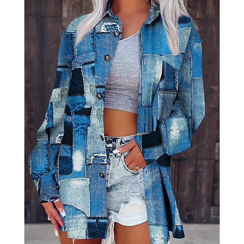 Women's Blouse Shirt Black Blue Color Block Button Print Long Sleeve Casual Basic Shirt Collar Long Geometric S
Women's Blouse Shirt Black Blue Color Block Button Print Long Sleeve Casual Basic Shirt Collar Long Geometric S