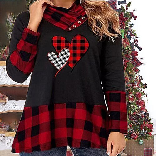 Women's Plus Size Christmas Tops Blouse Shirt Plaid Heart Print Long Sleeve Cowl Neck Casual Daily Vacation Polyester Winter Fall Black / Weekend
Women's Plus Size Christmas Tops Blouse Shirt Plaid Heart Print Long Sleeve Cowl Neck Casual Daily Vacation Polyester Winter Fall Black / Weekend