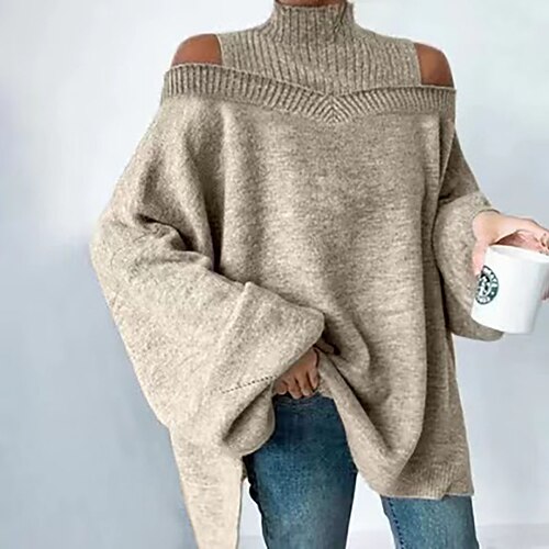 Women's Pullover Sweater Jumper Ribbed Knit Knitted Cold Shoulder Pure Color Turtleneck Stylish Casual Outdoor Daily Winter Fall Beige S M L
Women's Pullover Sweater Jumper Ribbed Knit Knitted Cold Shoulder Pure Color Turtleneck Stylish Casual Outdoor Daily Winter Fall Beige S M L