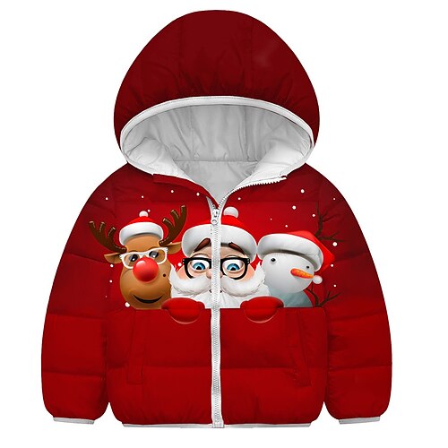 

Toddler Boys Christmas Hoodie Jacket Outerwear Santa Claus Elk Snowman Long Sleeve Zipper Coat Christmas Gifts Fashion Adorable Green Red Winter Fall 7-13 Years