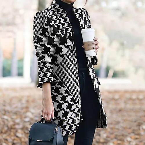 Women's Coat Warm Breathable Outdoor Work Daily Wear Going out Pocket Print Buttoned Front Stand Collar Fashion Elegant Lady Modern Plaid Regular Fit Outerwear Long Sleeve Winter Fall Black And White
Women's Coat Warm Breathable Outdoor Work Daily Wear Going out Pocket Print Buttoned Front Stand Collar Fashion Elegant Lady Modern Plaid Regular Fit Outerwear Long Sleeve Winter Fall Black And White