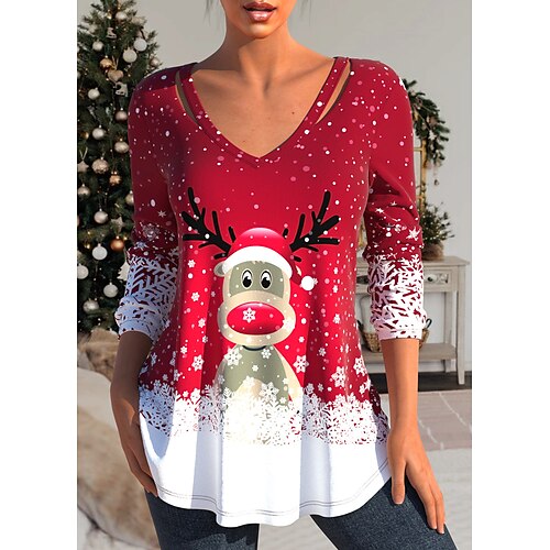 Women's Blouse Shirt Black Blue Pink Deer Snowman Print Long Sleeve Christmas Casual Basic V Neck Regular S
Women's Blouse Shirt Black Blue Pink Deer Snowman Print Long Sleeve Christmas Casual Basic V Neck Regular S