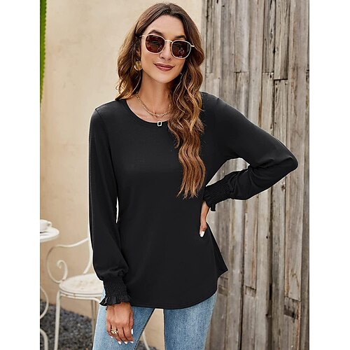 chemises à manches longues pour femmes tops t-shirts décontractés à manches lanterne à col rond avec manchette smockée
chemises à manches longues pour femmes tops t-shirts décontractés à manches lanterne à col rond avec manchette smockée