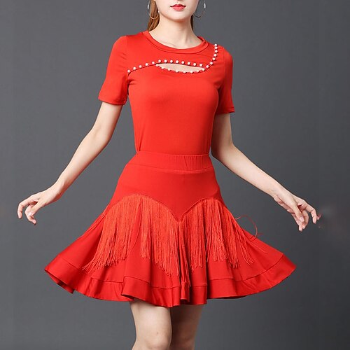 Latin Dance Ballroom Dance Skirts Pearls Tassel Pure Color Women's Performance Training Short Sleeve High Polyester
Latin Dance Ballroom Dance Skirts Pearls Tassel Pure Color Women's Performance Training Short Sleeve High Polyester