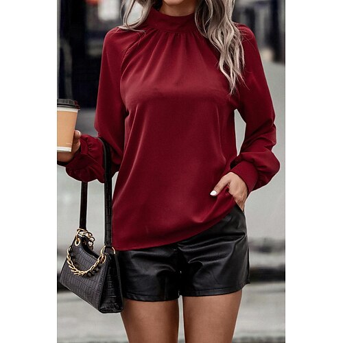 Women's Blouse Shirt claret Dark Green Plain Long Sleeve Casual Basic High Neck Regular S
Women's Blouse Shirt claret Dark Green Plain Long Sleeve Casual Basic High Neck Regular S