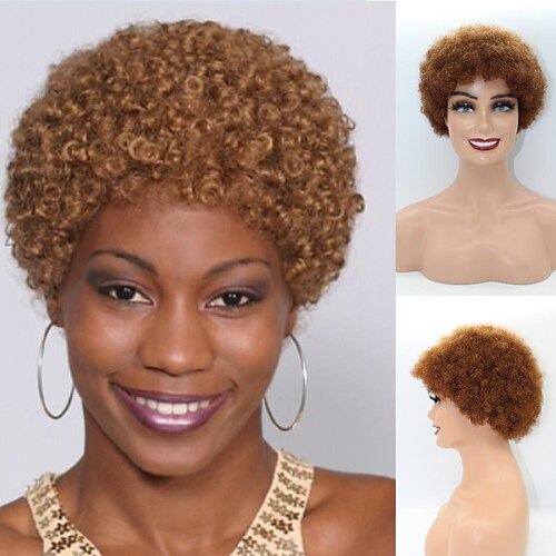 

Afro Kinky Curly Wig With Bangs Machine Made Scalp Top Wig Brazilian Short Curly Bang Wig