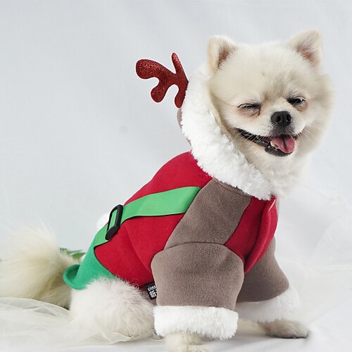 

Dog Cat Jacket Color Block Elk Quotes & Sayings Adorable Stylish Ordinary Casual Daily Outdoor Christmas Winter Dog Clothes Puppy Clothes Dog Outfits Warm Red Costume for Girl and Boy Dog Polyester
