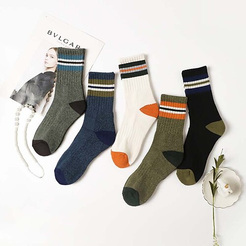 Men's 5 Pairs Socks Crew Socks Casual Socks Fashion Comfort Cotton Color Block Striped Medium Fall & Winter Green Black Blue
Men's 5 Pairs Socks Crew Socks Casual Socks Fashion Comfort Cotton Color Block Striped Medium Fall & Winter Green Black Blue