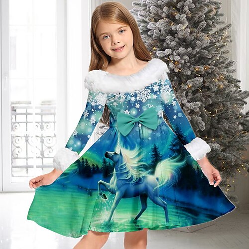 Kids Girls' Christmas Dress Animal Casual Dress Above Knee Dress Christmas Gifts Fur Trim Crew Neck Long Sleeve Adorable Dress 2-13 Years Winter Green
Kids Girls' Christmas Dress Animal Casual Dress Above Knee Dress Christmas Gifts Fur Trim Crew Neck Long Sleeve Adorable Dress 2-13 Years Winter Green