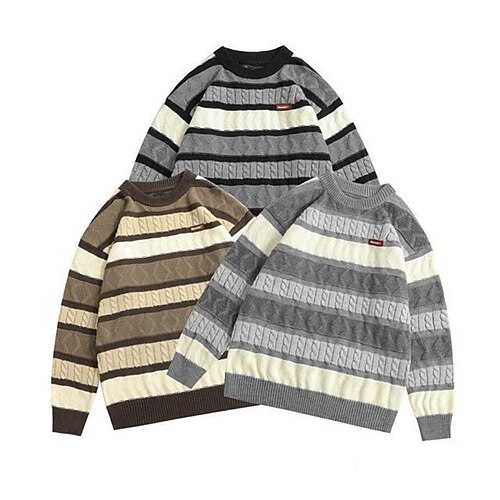 Men's Pullover Sweater Cable Knit Knitted Oversize Stripes Crewneck Stylish Keep Warm Daily Wear Vacation Clothing Apparel Winter Fall Black Beige M L XL
Men's Pullover Sweater Cable Knit Knitted Oversize Stripes Crewneck Stylish Keep Warm Daily Wear Vacation Clothing Apparel Winter Fall Black Beige M L XL