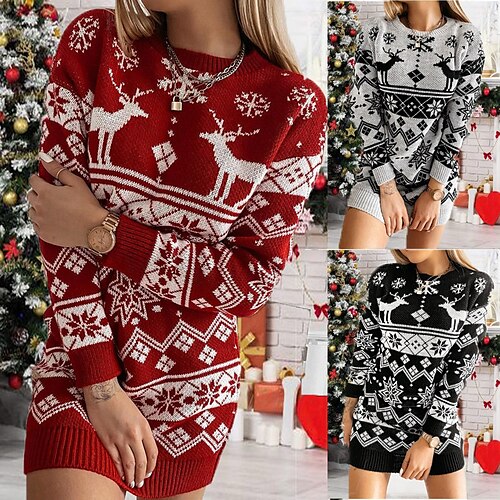 Women's Christmas Sweater Dress Knit Dress Black Red Gray Long Sleeve Elk Tree Snowflake Patchwork Print Winter Fall Turtleneck Casual Winter Dress Fall Dress Loose Fit 2022 S M L XL XXL
Women's Christmas Sweater Dress Knit Dress Black Red Gray Long Sleeve Elk Tree Snowflake Patchwork Print Winter Fall Turtleneck Casual Winter Dress Fall Dress Loose Fit 2022 S M L XL XXL