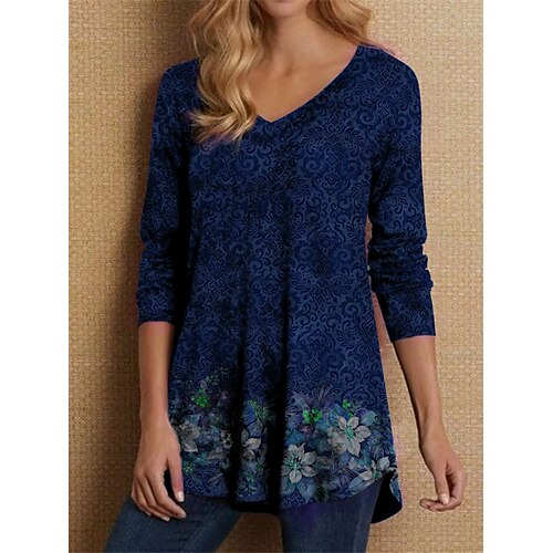 Women's T shirt Tee Green Blue Purple Floral Print Long Sleeve Casual Basic V Neck Regular Floral S
Women's T shirt Tee Green Blue Purple Floral Print Long Sleeve Casual Basic V Neck Regular Floral S