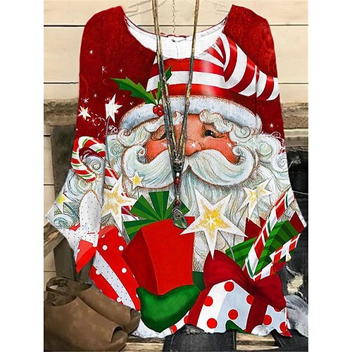 Women's Plus Size Christmas Tops Blouse Shirt Cartoon Santa Claus Print Long Sleeve Casual Holiday Daily Polyester Winter Fall Wine
Women's Plus Size Christmas Tops Blouse Shirt Cartoon Santa Claus Print Long Sleeve Casual Holiday Daily Polyester Winter Fall Wine