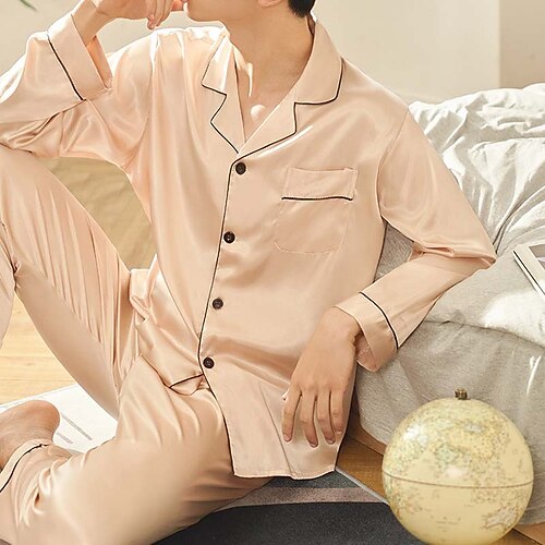 Men's Sleepwear Silk Pajama 2 Pieces Pure Color Simple Comfort Home Daily Faux Silk Breathable Lapel Long Sleeve Pant Pocket Fall Spring Light Pink Lotus Pink
Men's Sleepwear Silk Pajama 2 Pieces Pure Color Simple Comfort Home Daily Faux Silk Breathable Lapel Long Sleeve Pant Pocket Fall Spring Light Pink Lotus Pink