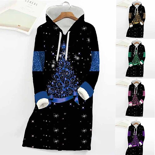 Vestido feminino com capuz de natal vestido de mudança mini vestido verde azul roxo manga longa estampa de árvore de natal inverno outono outono moda com capuz natal data diária solta ajuste 2022 s m
Vestido feminino com capuz de natal vestido de mudança mini vestido verde azul roxo manga longa estampa de árvore de natal inverno outono outono moda com capuz natal data diária solta ajuste 2022 s m