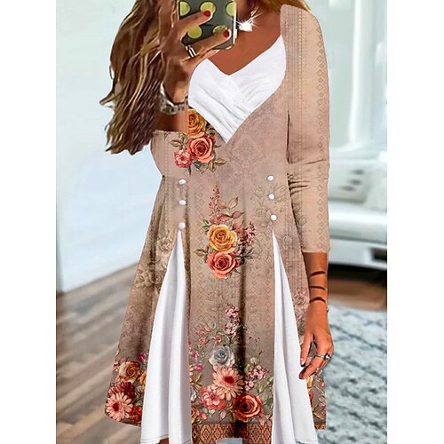 Women's Casual Dress Swing Dress Midi Dress Khaki 3/4 Length Sleeve Floral Button Winter Fall Spring V Neck Stylish Weekend 2022 S M L XL XXL 3XL 
Women's Casual Dress Swing Dress Midi Dress Khaki 3/4 Length Sleeve Floral Button Winter Fall Spring V Neck Stylish Weekend 2022 S M L XL XXL 3XL