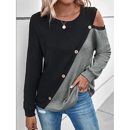 Women's Blouse Shirt Blue Gray Color Block Button Cut Out Long Sleeve Casual Basic Round Neck Regular Cotton S
Women's Blouse Shirt Blue Gray Color Block Button Cut Out Long Sleeve Casual Basic Round Neck Regular Cotton S