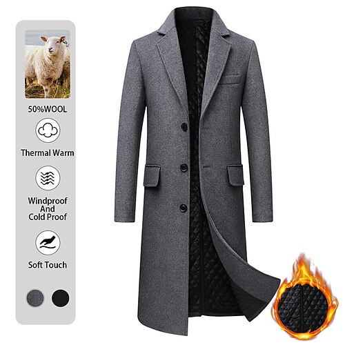 

Men's Winter Coat Overcoat Trench Coat Daily Wear Going out Winter Wool Thermal Warm Washable Outerwear Clothing Apparel Fashion Warm Ups Solid Colored Multi Pocket Turndown Single Breasted