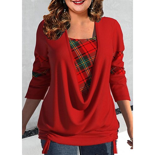 Women's Plus Size Tops Blouse Shirt Plaid Fake two piece Print Long Sleeve Square Neck Casual Holiday Daily Vacation Polyester Winter Fall Red
Women's Plus Size Tops Blouse Shirt Plaid Fake two piece Print Long Sleeve Square Neck Casual Holiday Daily Vacation Polyester Winter Fall Red