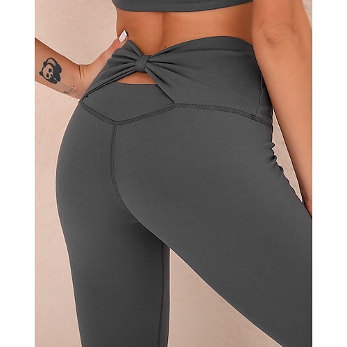 

Women's Leggings Bow Cut Out Butt Lift Quick Dry High Waist Yoga Fitness Gym Workout Cropped Leggings Bottoms Black Army Green Blue Spandex Sports Activewear High Elasticity Skinny
