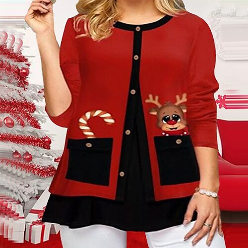 Women's Plus Size Christmas Tops Blouse Shirt Color Block Deer Pocket Print Long Sleeve Crew Neck Casual Holiday Daily Polyester Winter Fall Red
Women's Plus Size Christmas Tops Blouse Shirt Color Block Deer Pocket Print Long Sleeve Crew Neck Casual Holiday Daily Polyester Winter Fall Red