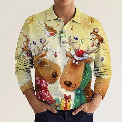 Men's Collar Polo Shirt Golf Shirt Animal Elk Graphic Prints Turndown Yellow Gray 3D Print Christmas Street Long Sleeve Button-Down Print Clothing Apparel Fashion Designer Casual Soft
Men's Collar Polo Shirt Golf Shirt Animal Elk Graphic Prints Turndown Yellow Gray 3D Print Christmas Street Long Sleeve Button-Down Print Clothing Apparel Fashion Designer Casual Soft