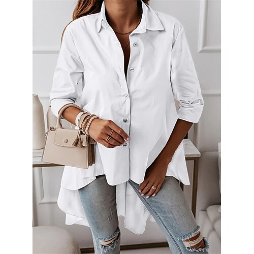 Women's Shirt Shacket Pink khaki White Plain Button Asymmetric Long Sleeve Casual Basic Shirt Collar Long S
Women's Shirt Shacket Pink khaki White Plain Button Asymmetric Long Sleeve Casual Basic Shirt Collar Long S
