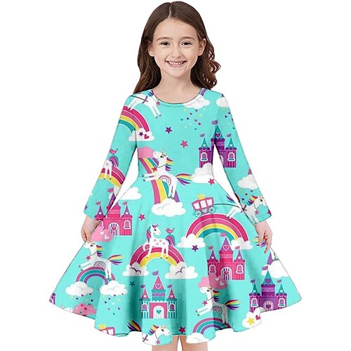 Kids Girls' Dress Animal Rainbow Unicorn Casual Dress Above Knee Dress Casual Crewneck Crew Neck Long Sleeve Adorable Dress 3-10 Years Winter Blue
Kids Girls' Dress Animal Rainbow Unicorn Casual Dress Above Knee Dress Casual Crewneck Crew Neck Long Sleeve Adorable Dress 3-10 Years Winter Blue