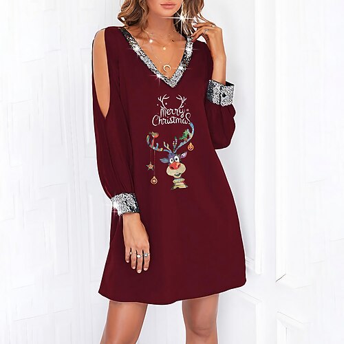 Women's Christmas Casual Dress T Shirt Dress Tee Dress Shift Dress Mini Dress Black Red Long Sleeve Letter Cold Shoulder Winter Fall Autumn V Neck Fashion Daily Date 2022 S M L XL XXL 3XL
Women's Christmas Casual Dress T Shirt Dress Tee Dress Shift Dress Mini Dress Black Red Long Sleeve Letter Cold Shoulder Winter Fall Autumn V Neck Fashion Daily Date 2022 S M L XL XXL 3XL