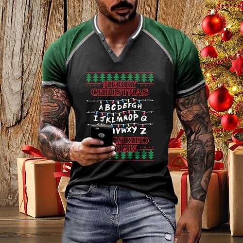 Men's T shirt Tee Color Block Letter Graphic Prints V Neck Green 3D Print Outdoor Christmas Short Sleeve Patchwork Button-Down Clothing Apparel Sports Designer Casual / Summer
Men's T shirt Tee Color Block Letter Graphic Prints V Neck Green 3D Print Outdoor Christmas Short Sleeve Patchwork Button-Down Clothing Apparel Sports Designer Casual / Summer