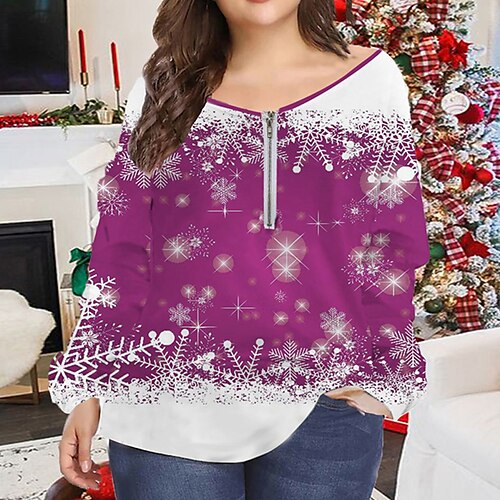 Women's Plus Size Christmas Tops Blouse Shirt Snowflake Zipper Print Long Sleeve V Neck Casual Holiday Daily Polyester Winter Fall Green Blue
Women's Plus Size Christmas Tops Blouse Shirt Snowflake Zipper Print Long Sleeve V Neck Casual Holiday Daily Polyester Winter Fall Green Blue