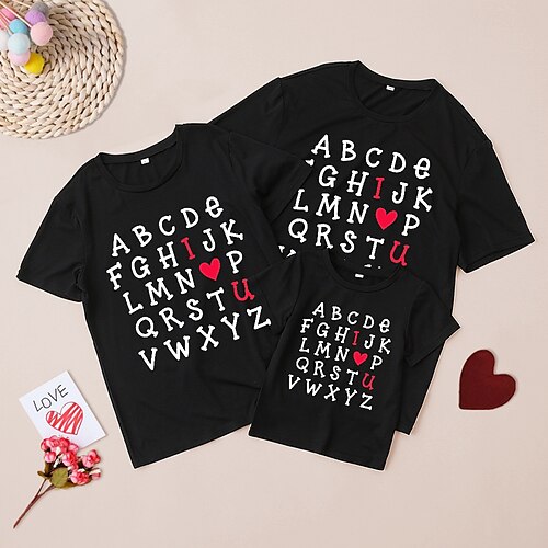 Family Valentines T shirt Heart Letter Casual Crewneck Black Short Sleeve Daily Matching Outfits
Family Valentines T shirt Heart Letter Casual Crewneck Black Short Sleeve Daily Matching Outfits