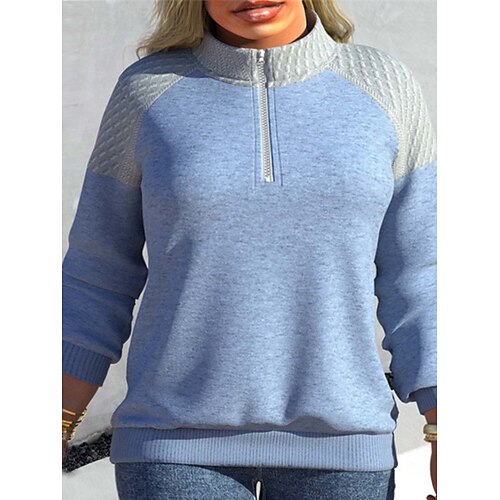 Women's Plus Size Tops Pullover Sweatshirt Color Block Zipper Long Sleeve Standing Collar Casual Holiday Daily Vacation Cotton Winter Fall LightBlue
Women's Plus Size Tops Pullover Sweatshirt Color Block Zipper Long Sleeve Standing Collar Casual Holiday Daily Vacation Cotton Winter Fall LightBlue