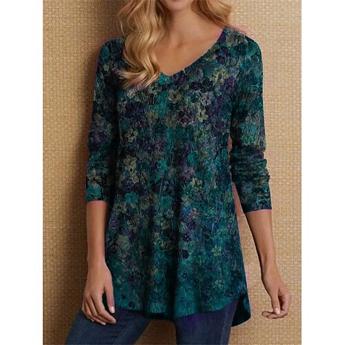 Women's T shirt Tee Green Blue Purple Floral Print Long Sleeve Casual Basic V Neck Regular Floral S
Women's T shirt Tee Green Blue Purple Floral Print Long Sleeve Casual Basic V Neck Regular Floral S