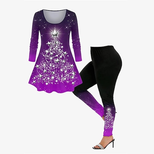 Women's Plus Size Tops Christmas Set Christmas Tree Print Long Sleeve Crew Neck Casual Festival Daily Polyester Winter Fall Purple
Women's Plus Size Tops Christmas Set Christmas Tree Print Long Sleeve Crew Neck Casual Festival Daily Polyester Winter Fall Purple