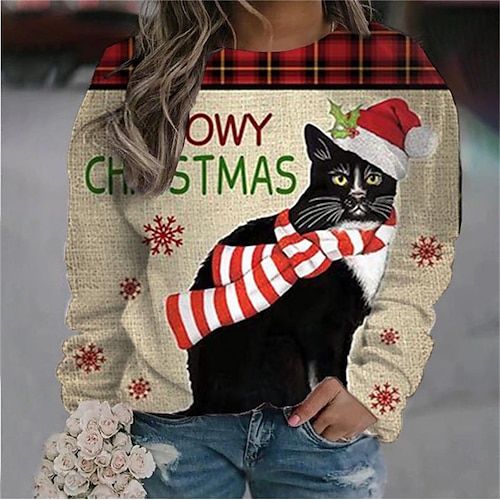 Women's Plus Size Christmas Tops Pullover Sweatshirt Cat Letter Print Long Sleeve Round Neck Casual Festival Daily Winter Fall Black Wine
Women's Plus Size Christmas Tops Pullover Sweatshirt Cat Letter Print Long Sleeve Round Neck Casual Festival Daily Winter Fall Black Wine