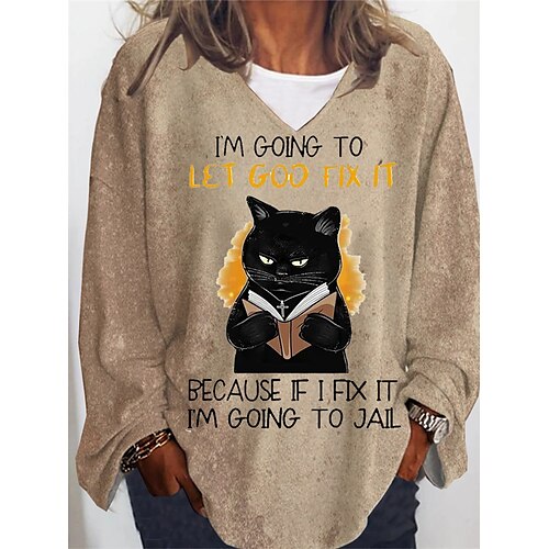 Women's Plus Size Tops Active Streetwear T shirt Tee Animal Cat Print Long Sleeve V Neck Vintage Casual Daily Going out Cotton Spandex Jersey Winter Fall khaki
Women's Plus Size Tops Active Streetwear T shirt Tee Animal Cat Print Long Sleeve V Neck Vintage Casual Daily Going out Cotton Spandex Jersey Winter Fall khaki