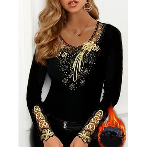 Women's Blouse Shirt Black Red Gold Pink Floral Patchwork Embroidered Long Sleeve Casual Basic Round Neck Regular Fleece M
Women's Blouse Shirt Black Red Gold Pink Floral Patchwork Embroidered Long Sleeve Casual Basic Round Neck Regular Fleece M