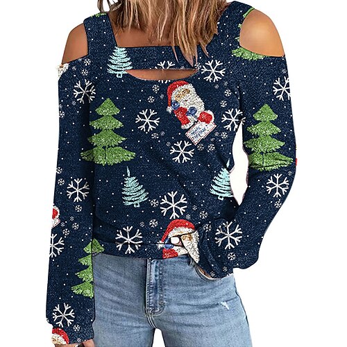 Women's T shirt Tee Funny Tee Shirt Green Black Blue Santa Claus Christmas Tree Cold Shoulder Print Long Sleeve Christmas Christmas Square Neck Regular S
Women's T shirt Tee Funny Tee Shirt Green Black Blue Santa Claus Christmas Tree Cold Shoulder Print Long Sleeve Christmas Christmas Square Neck Regular S