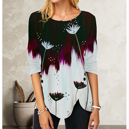 Women's T shirt Tee Wine Floral Print Long Sleeve Holiday Weekend Basic Round Neck Regular Floral Painting S
Women's T shirt Tee Wine Floral Print Long Sleeve Holiday Weekend Basic Round Neck Regular Floral Painting S