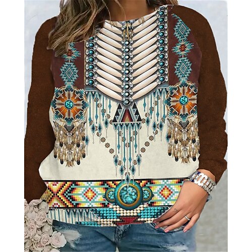 Women's Plus Size Tops Pullover Sweatshirt Tribal Print Long Sleeve Crew Neck Vintage Ethnic Casual Daily Going out Polyester Winter Fall Wine
Women's Plus Size Tops Pullover Sweatshirt Tribal Print Long Sleeve Crew Neck Vintage Ethnic Casual Daily Going out Polyester Winter Fall Wine