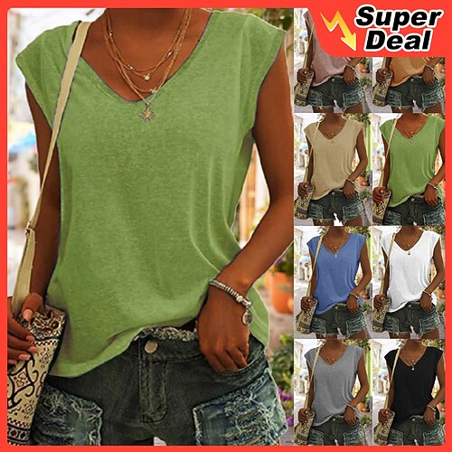 Women's Blouse T shirt Tee Basic Plain Daily V Neck Sleeveless Regular Summer Green White Black Blue Pink
Women's Blouse T shirt Tee Basic Plain Daily V Neck Sleeveless Regular Summer Green White Black Blue Pink