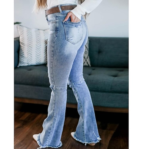 

Women's Jeans Bell Bottom Cotton Blue High Waist Streetwear Casual Going out Casual Daily Baggy Full Length Outdoor Solid Colored S M L XL 2XL