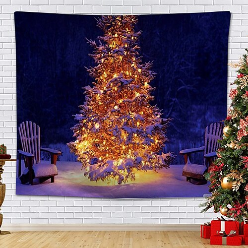 

Christmas Santa Claus Holiday Party Wall Tapestry Photography Background Art Decor Blanket Curtain Hanging Home Bedroom Living Room Decoration Tree Snowman Elk Snowflake Candle Gift Fireplace