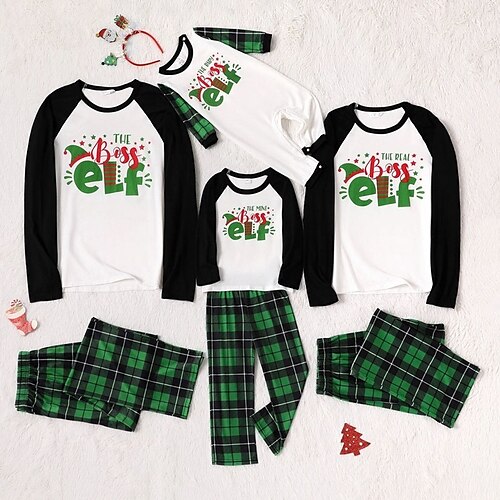 Christmas Pajamas Family Plaid Letter Home Green Long Sleeve Basic Matching Outfits
Christmas Pajamas Family Plaid Letter Home Green Long Sleeve Basic Matching Outfits