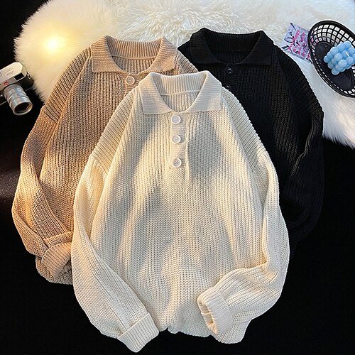 Men's Pullover Sweater Crochet Knit Button Knitted Pure Color Lapel Stylish Keep Warm Daily Wear Vacation Clothing Apparel Winter Fall Black Khaki S M L
Men's Pullover Sweater Crochet Knit Button Knitted Pure Color Lapel Stylish Keep Warm Daily Wear Vacation Clothing Apparel Winter Fall Black Khaki S M L