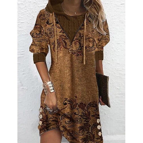 Women's Mini Dress Brown Long Sleeve Print Winter Fall Autumn Hooded Modern Weekend 2022 S M L XL XXL 3XL
Women's Mini Dress Brown Long Sleeve Print Winter Fall Autumn Hooded Modern Weekend 2022 S M L XL XXL 3XL