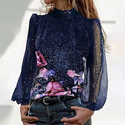 Women's Blouse Shirt Green Black Blue Floral Geometric Mesh Patchwork Long Sleeve Casual Holiday Basic High Neck Regular Floral Butterfly Geometric S
Women's Blouse Shirt Green Black Blue Floral Geometric Mesh Patchwork Long Sleeve Casual Holiday Basic High Neck Regular Floral Butterfly Geometric S