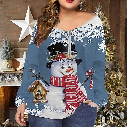 Women's Plus Size Christmas Tops T shirt Tee Snowman Christmas Tree Zipper Print Long Sleeve V Neck Casual Festival Daily Cotton Spandex Jersey Winter Fall Blue Wine
Women's Plus Size Christmas Tops T shirt Tee Snowman Christmas Tree Zipper Print Long Sleeve V Neck Casual Festival Daily Cotton Spandex Jersey Winter Fall Blue Wine